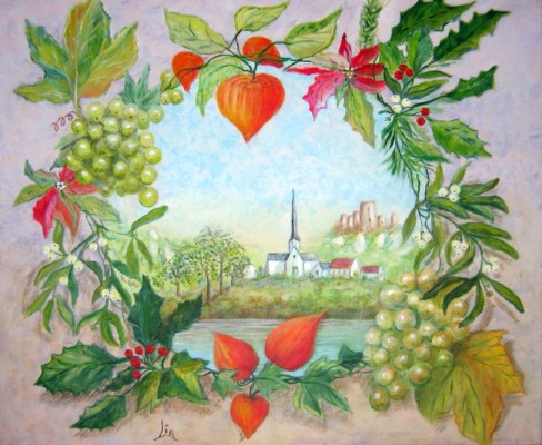 Composition style assiette, d�corations autour du th�me Les Andelys en Hiver.