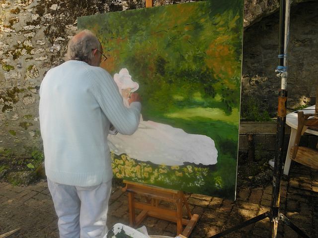 Copie puis transformation d'un tableau de Claude Monet par John Taylor en 2014, valorisation du patrimoine impressionnisme Ile de France -Normandie, et les pommes de Saint Clair sur Epte